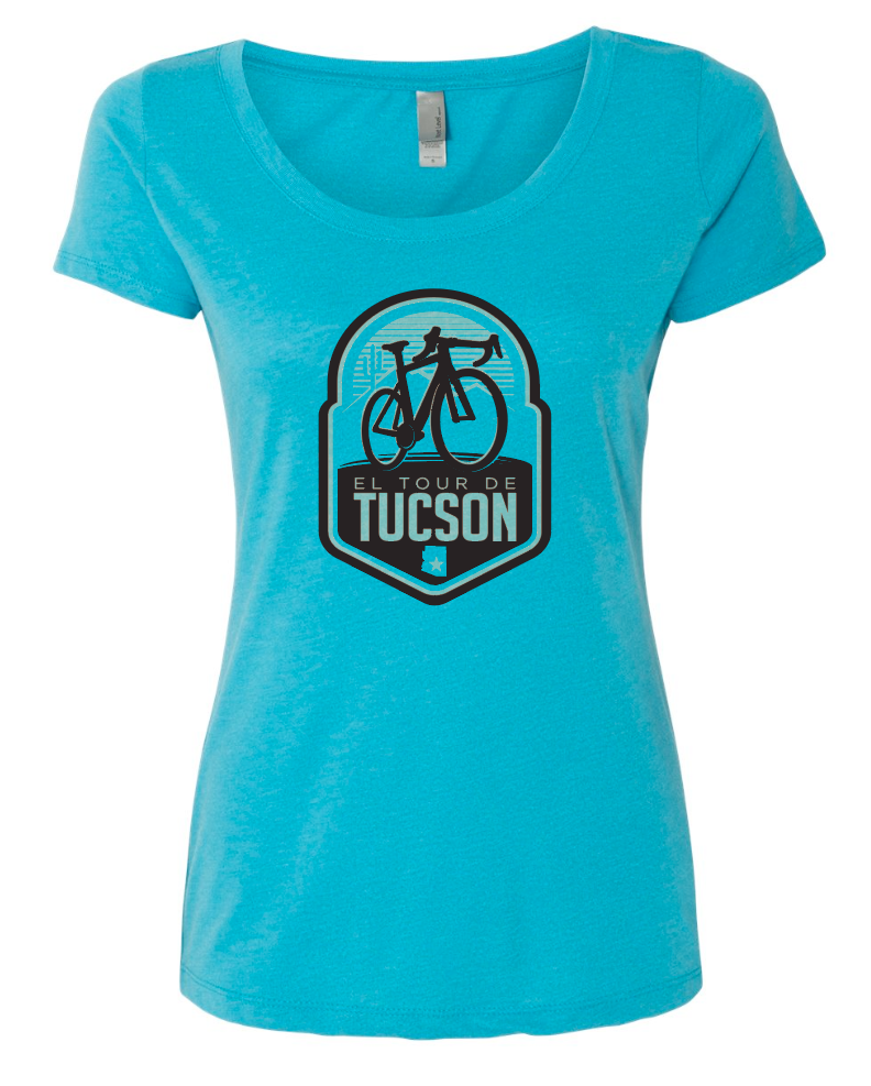 Ladies’ El Tour T-shirt – Turquoise “Sonoran Sunrise” Design