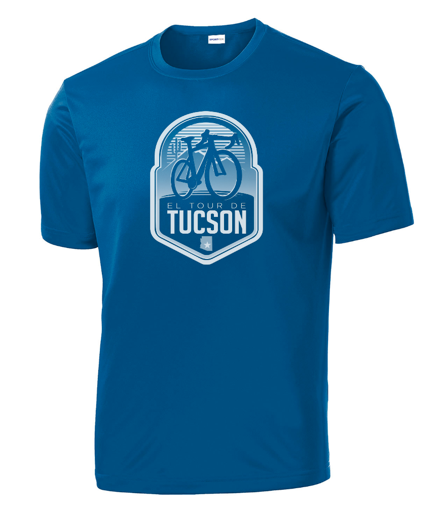 Men’s El Tour Performance T-shirt – Blue “Sonoran Sunrise” Design
