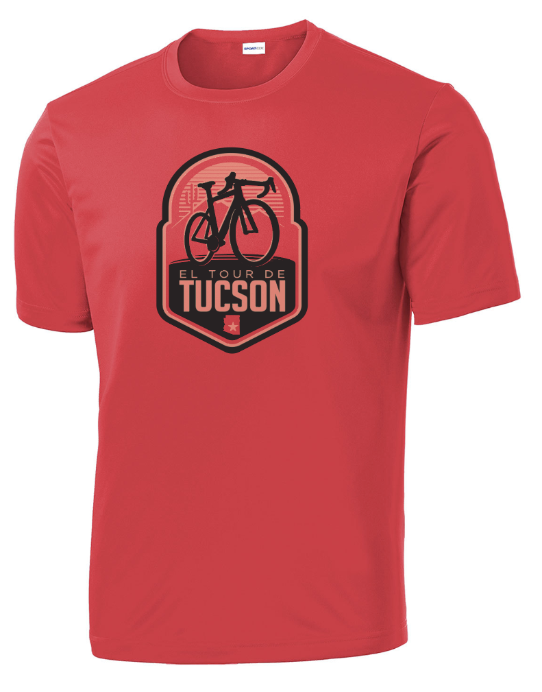 Men’s El Tour Performance T-shirt – Red “Sonoran Sunrise” Design