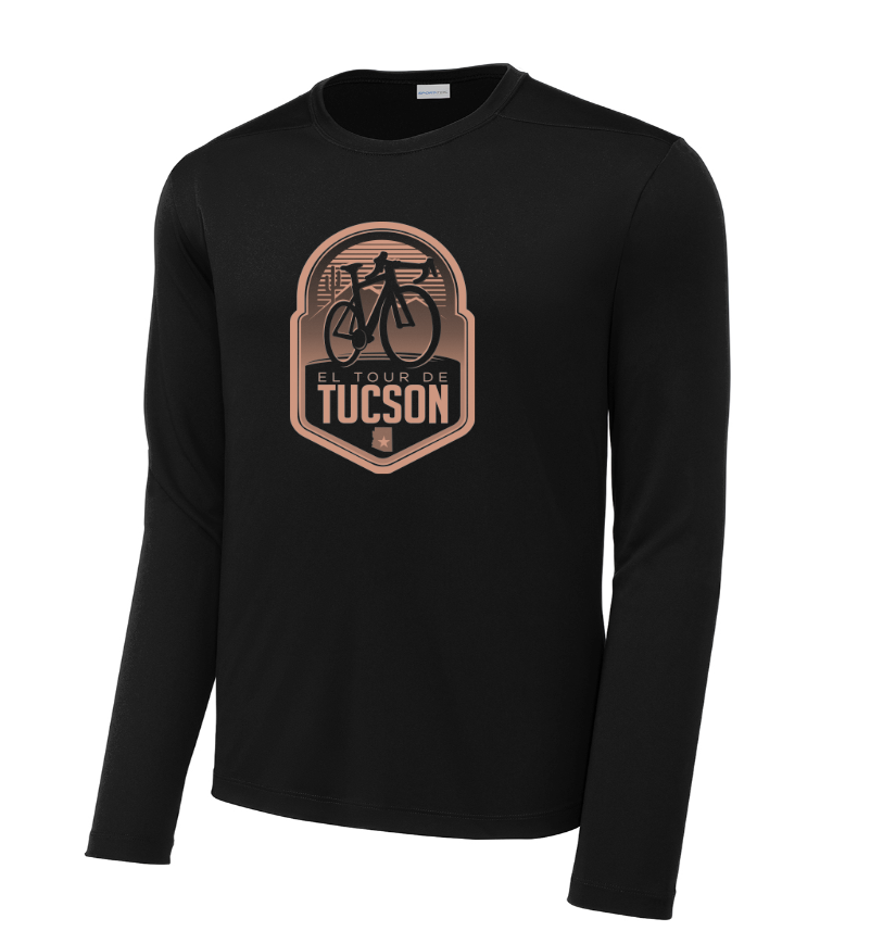 Men’s Long Sleeve El Tour Performance T-shirt – Black/Copper “Sonoran Sunrise” Design
